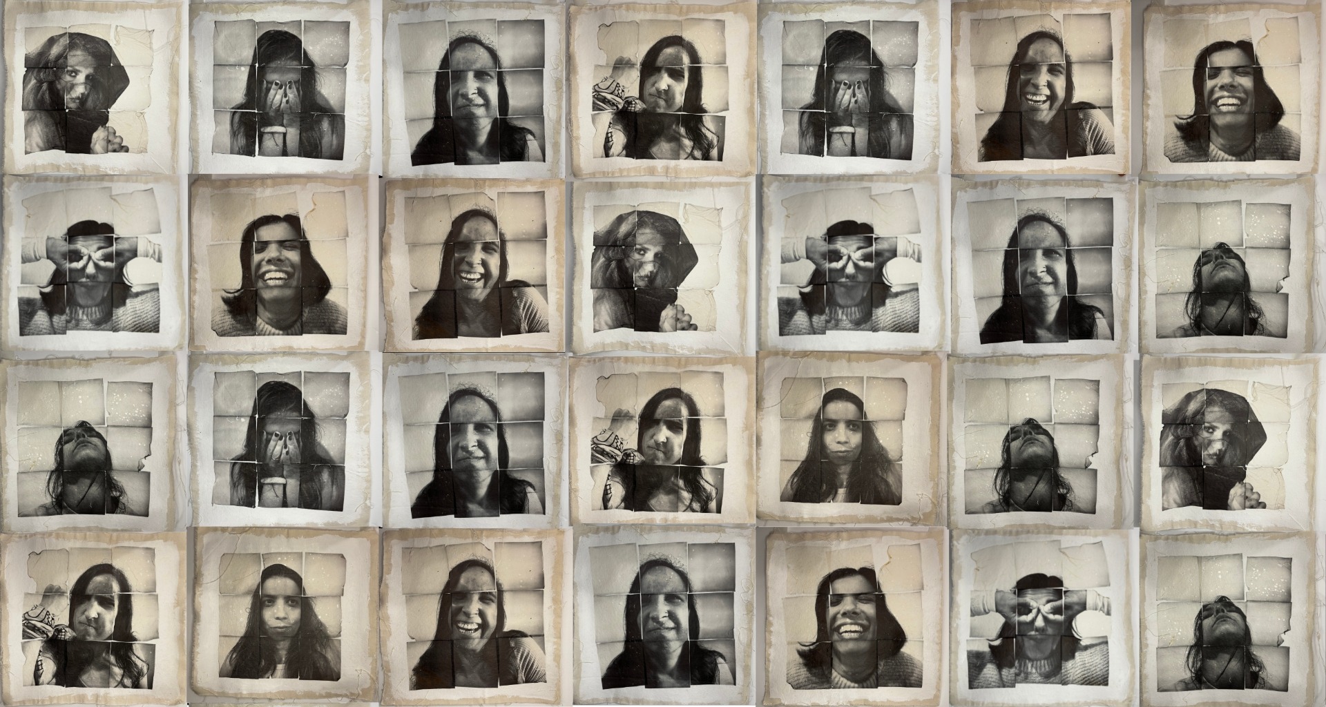 "Nacidas para agradar" (Boceto) Mural compuesto por 252 Polaroids. Polaroid Emulsion Lift sobre lienzo con costura manual. Medidas: 300 x 170 cm. Año: 2025 - 2026. Estado: Disponible para adquisición.